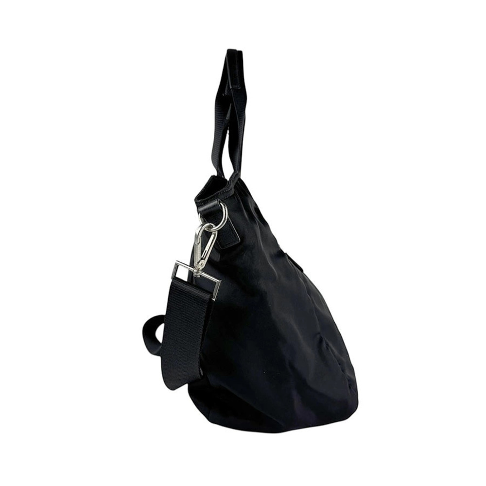 Prada enameled triangle Black logo bag Tessuto tote